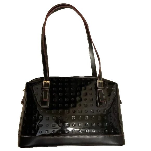 Arcadia Handbags - Arcadia Vintage Aria Black Patent Shoulder Bag B000439